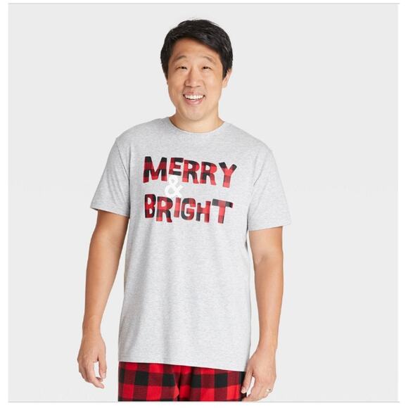 Wondershop "Merry & Bright" Gray Men's Holiday Sleep Shirts Size Small New - Picture 1 of 9